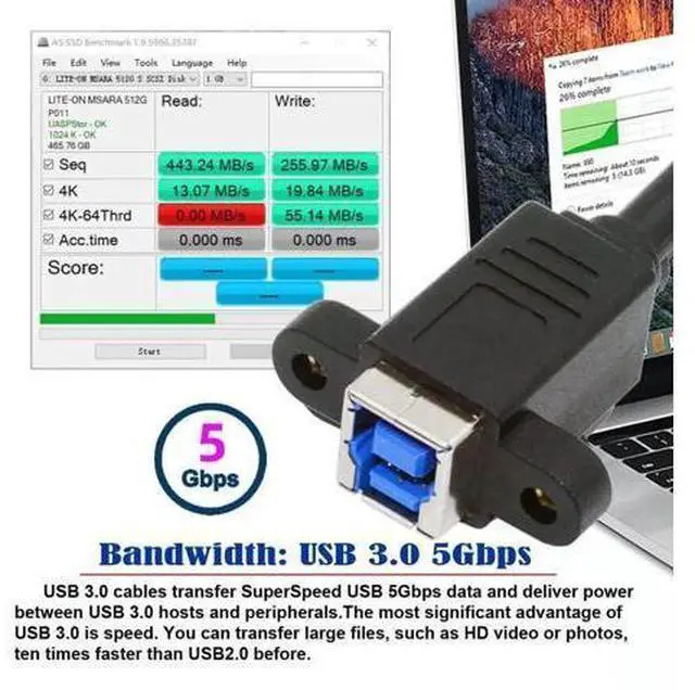 Alt view image 6 of 7 - 30cm USB3.0 Type-C Male to Type-B Female Extension Cable | 5Gbps High Speed Cord for External SSD, Hard Drive & Digital Camera