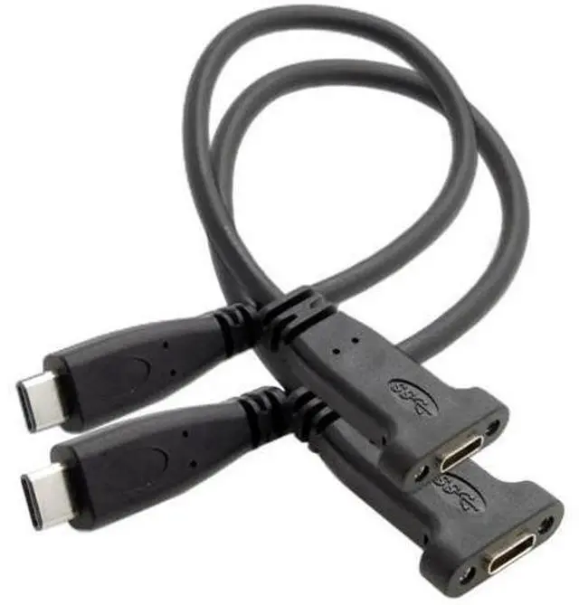 Main image of 2 Pack 0.2M Panel Mount USB3.1 Gen2 Type-C Male to Female Extension Cable | 10Gbps Data & Fast Charging Cord