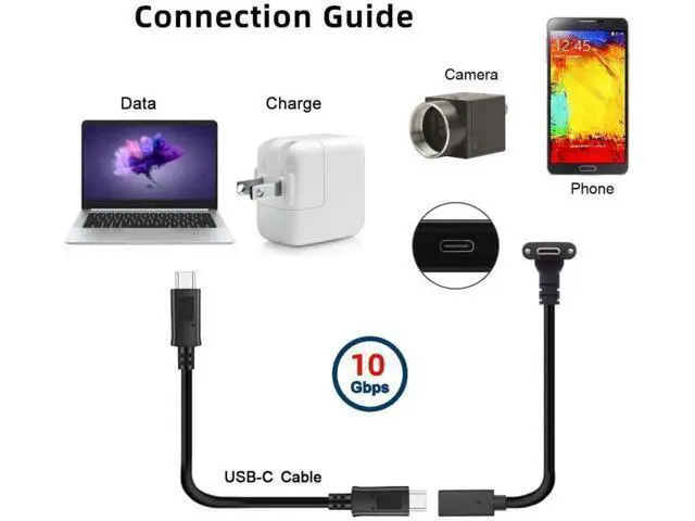 Alt view image 2 of 7 - 2 Pack 0.2M Panel Mount USB3.1 Gen2 Type-C Male to Female Extension Cable | 10Gbps Data & Fast Charging Cord
