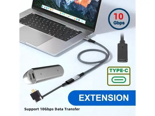 Alt view image 3 of 7 - 2 Pack 0.2M Panel Mount USB3.1 Gen2 Type-C Male to Female Extension Cable | 10Gbps Data & Fast Charging Cord