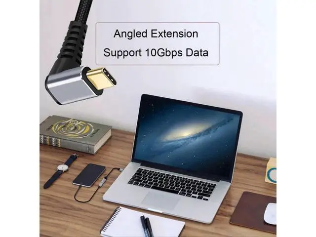 Alt view image 3 of 6 - 2.0M Up 90° Angled USB-C Male to Female Extension Cable | USB3.1 Gen2 10Gbps & 100W PD Fast Charge with Protective Sleeve