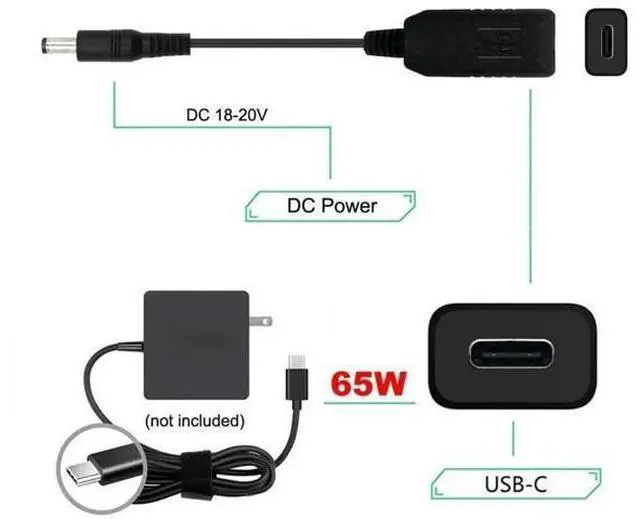 Alt view image 3 of 7 - USB3.1 Type-C to Dual DC 5.52.1mm & 5.52.5mm PD Emulator Trigger Cable | Fixed 20V Output for DC Port Laptops