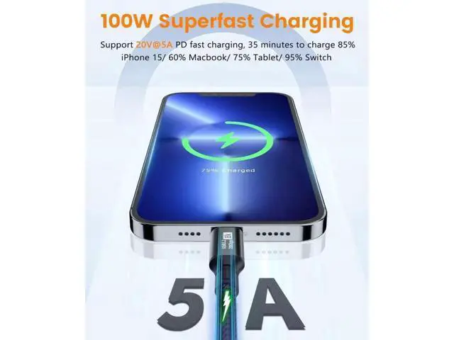 Alt view image 5 of 7 - 6.6FT Full-Function USB-C 3.2 Gen2 Cable | 20Gbps Data, 100W PD Charging, 8K@60Hz Video Output for iPhone 15/16 Series, MacBook, iPad Pro