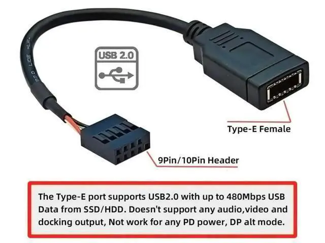 Alt view image 2 of 7 - USB2.0 9Pin Male to USB3.1 Type-E Key-A Female Header Extension Cable, Mainboard to Front Type-C Panel Cord, 0.49FT