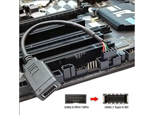 Alt view image 3 of 7 - USB2.0 9Pin Male to USB3.1 Type-E Key-A Female Header Extension Cable, Mainboard to Front Type-C Panel Cord, 0.49FT