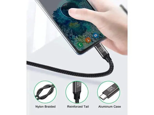 Alt view image 4 of 7 - 2M/6.6FT Nylon Braided USB-C to USB-C Cable | PD3.1 240W(48V 5A) Super Fast Charging Cord Compatible with MacBook Pro, iPad Pro, Galaxy S22/A10 & All USB-C Devices