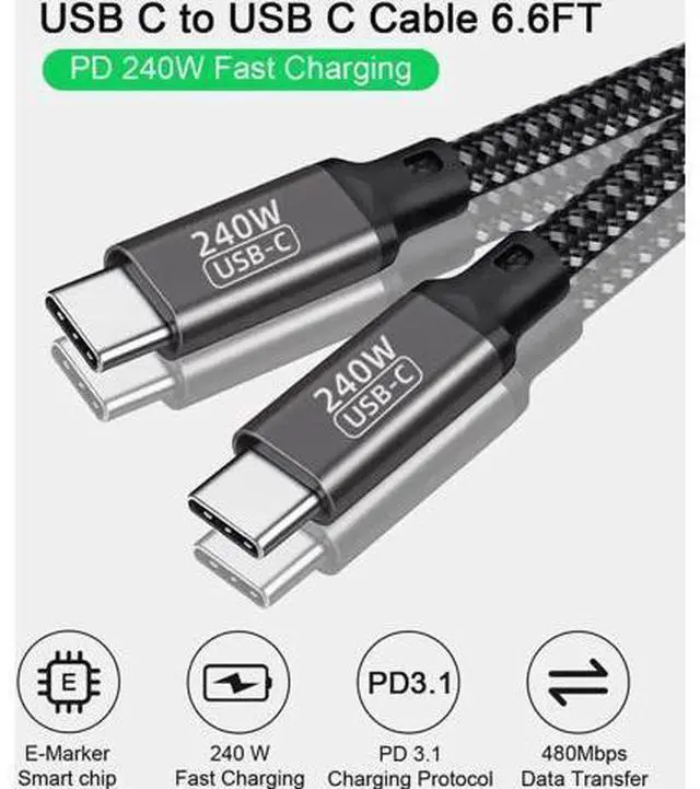Alt view image 3 of 7 - 2M/6.6FT Nylon Braided USB-C to USB-C Cable | PD3.1 240W(48V 5A) Super Fast Charging Cord Compatible with MacBook Pro, iPad Pro, Galaxy S22/A10 & All USB-C Devices