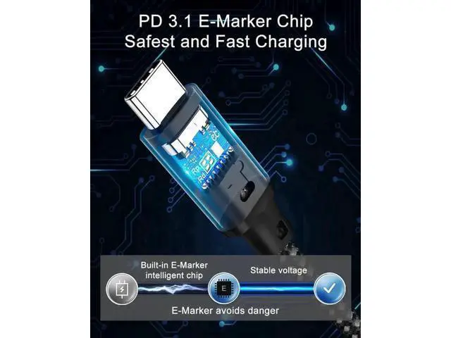 Alt view image 6 of 7 - 2M/6.6FT Nylon Braided USB-C to USB-C Cable | PD3.1 240W(48V 5A) Super Fast Charging Cord Compatible with MacBook Pro, iPad Pro, Galaxy S22/A10 & All USB-C Devices