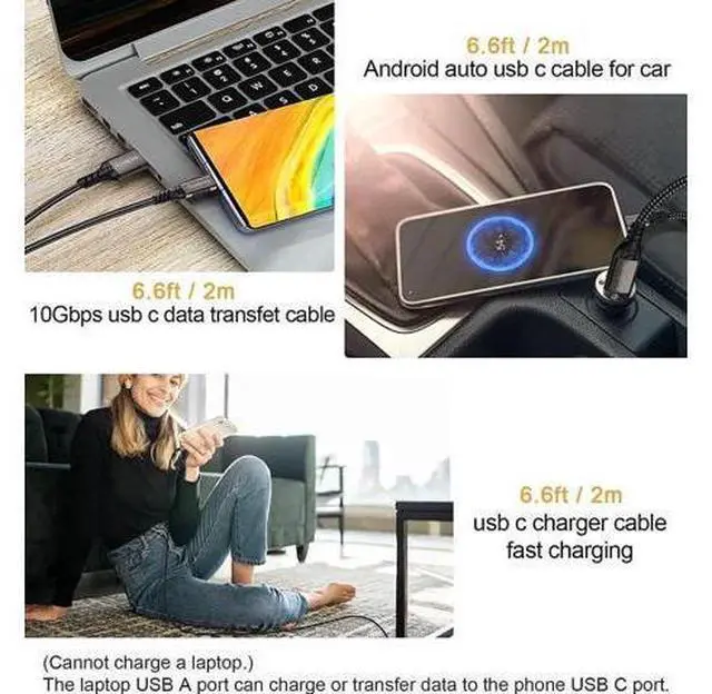 Alt view image 2 of 7 - 2-Pack 6.6FT USB-A to USB-C Cable | USB3.2 Gen1 60W 3A Fast Charging & High-Speed Data Cord for Samsung Galaxy S23/S22/S21/S20 Ultra & All Type-C Devices