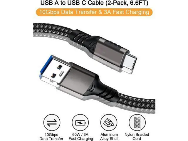 Alt view image 4 of 7 - 2-Pack 6.6FT USB-A to USB-C Cable | USB3.2 Gen1 60W 3A Fast Charging & High-Speed Data Cord for Samsung Galaxy S23/S22/S21/S20 Ultra & All Type-C Devices