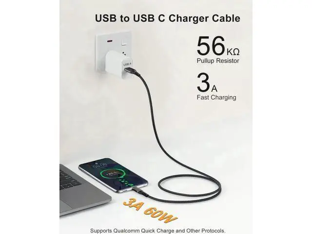 Alt view image 5 of 7 - 2-Pack 6.6FT USB-A to USB-C Cable | USB3.2 Gen1 60W 3A Fast Charging & High-Speed Data Cord for Samsung Galaxy S23/S22/S21/S20 Ultra & All Type-C Devices