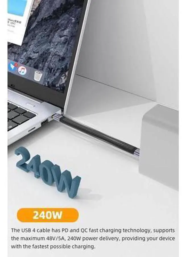 Alt view image 3 of 7 - 5.3 Inch Short USB4 USB-C to USB-C Cable | 240W PD Fast Charging, 40Gbps Data, 8K@60Hz Video, Compatible with Thunderbolt 3/4, Laptops, Tablets & Smartphones