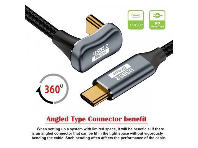 Alt view image 2 of 7 - 50cm U-Shaped Back Angled USB C Male to Male Extension Cable, USB3.1 Gen2 10Gbps Data & 100W PD Fast Charging Cord with Protective Sleeve for Laptops & USB-C Devices