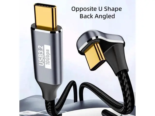 Alt view image 3 of 7 - 50cm U-Shaped Back Angled USB C Male to Male Extension Cable, USB3.1 Gen2 10Gbps Data & 100W PD Fast Charging Cord with Protective Sleeve for Laptops & USB-C Devices