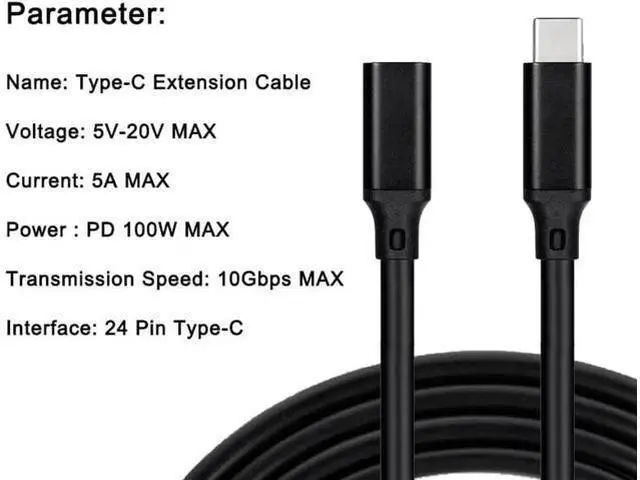 Alt view image 2 of 7 - 2M/6.6FT USB-C 3.1 Gen 2 Extension Cable, 100W PD Fast Charging 20Gbps Data Transfer 4K Video USB Type C Male to Female Cord Compatible with MacBook Pro/Air, Samsung Devices, Nintendo Switch