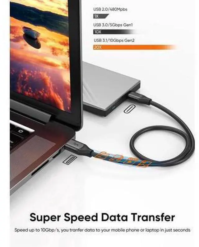 Alt view image 2 of 7 - CableCreation USB A to USB-C Short Cable 1FT/0.3M|USB3.2 Gen2 10Gbps High Speed Cord, 3A Charging & Android Auto for External SSD, MacBook, Galaxy S21, iPhone 15/16 Series