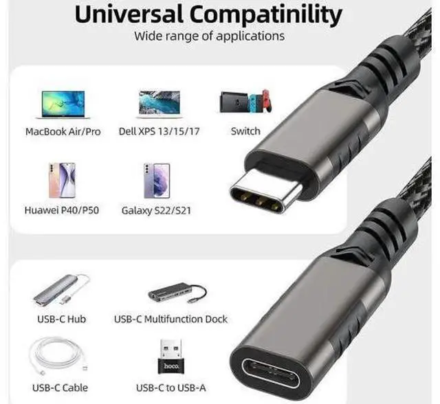 Alt view image 6 of 7 - 3M/10FT Nylon Braided USB-C Extension Cable Male to Female, USB 3.2 Gen2 Extender Cord Support 10Gbps Data, 100W PD Fast Charging, 4K@60Hz Video for MacBook, Laptops & Phones