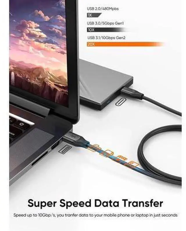 Alt view image 3 of 7 - CableCreation USB A to USB-C Cable 3.3FT/1.0M, USB3.2 Gen2 10Gbps High Speed Cord, 3A Charging & Android Auto Compatible with External SSD, MacBook, iPad, Galaxy S23/S24 Ultra