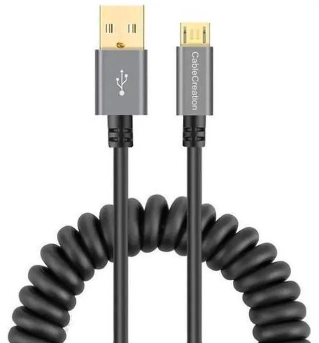 Main image of Space Gray Coiled USB 2.0 A to Micro USB Cable, Retractable 0.56ft-4ft Charging & Data Cord for Android Phones, Tablets, Raspberry Pi Zero & Car Charger