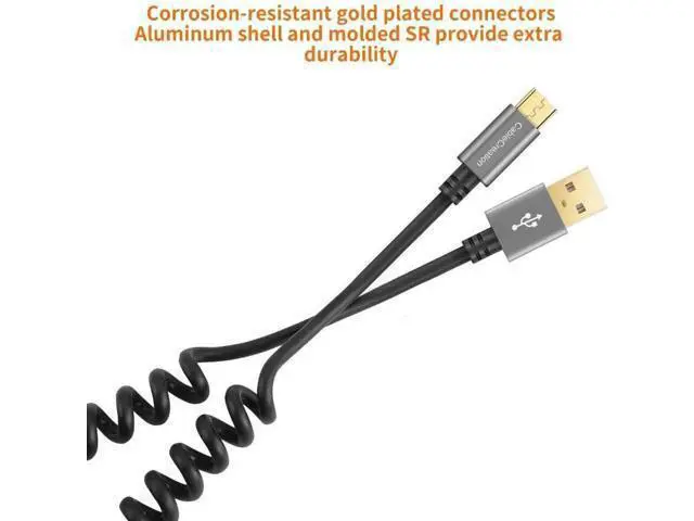 Alt view image 2 of 7 - Space Gray Coiled USB 2.0 A to Micro USB Cable, Retractable 0.56ft-4ft Charging & Data Cord for Android Phones, Tablets, Raspberry Pi Zero & Car Charger