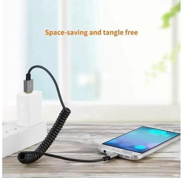 Alt view image 3 of 7 - Space Gray Coiled USB 2.0 A to Micro USB Cable, Retractable 0.56ft-4ft Charging & Data Cord for Android Phones, Tablets, Raspberry Pi Zero & Car Charger