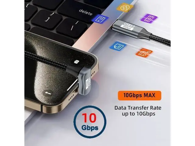 Alt view image 6 of 7 - 50cm U-Shaped Back Angled USB C Male to Male Extension Cable, USB3.1 Gen2 10Gbps Data & 100W PD Fast Charging Cord with Protective Sleeve for Laptops & USB-C Devices