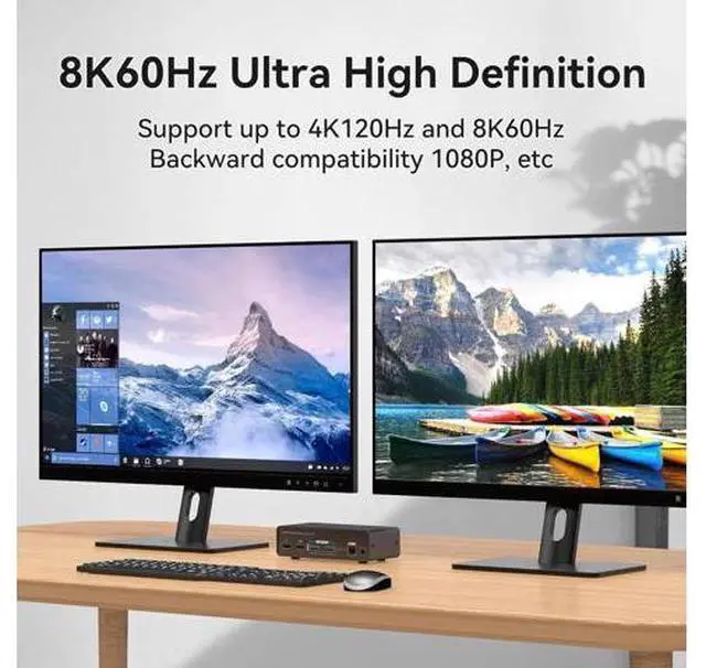 Alt view image 5 of 7 - 2 Port 2-In-2-Out Dual Monitor DisplayPort 1.4 KVM Switch 8K@60Hz 4K@120Hz USB 3.0, Aluminum Housing, with USB3.0 to USB-C Cable, 4 USB Peripherals Sharing for 2 PCs & 2 Displays