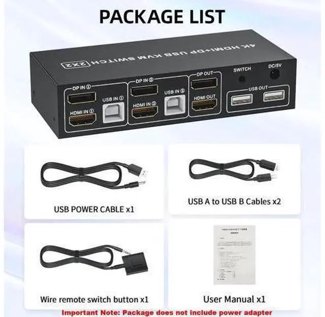 Alt view image 6 of 7 - 2x2 Hybrid DP 1.4+HDMI Dual Monitor KVM Switch 4K@60Hz, USB 2.0 KVM Switcher with Audio Mic Port for 2 PCs Share 2 Displays Keyboard Mouse Printer