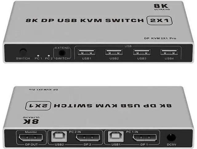 Main image of 2 Port DP 1.4 KVM Switch, Dual-Port DisplayPort USB KVM Switch Support 8K@60Hz & 4K@144Hz for 2 PCs Share Monitor Keyboard Mouse