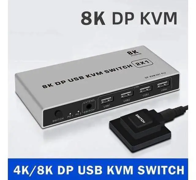 Alt view image 5 of 5 - 2 Port DP 1.4 KVM Switch, Dual-Port DisplayPort USB KVM Switch Support 8K@60Hz & 4K@144Hz for 2 PCs Share Monitor Keyboard Mouse