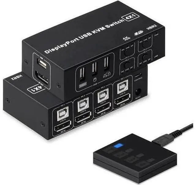 Main image of 4 Port 4x1 DisplayPort KVM Switch 4K@60Hz, USB DP KVM Switcher for 4 PCs Share Monitor Keyboard Mouse USB 2.0 Devices, 4 USB Cables Included