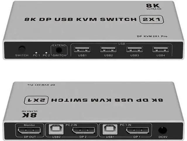 Main image of 2 Port DisplayPort 1.4 KVM Switch, 8K@60Hz 4K@144Hz USB DP KVM Switcher for 2 PCs Share Monitor Keyboard Mouse
