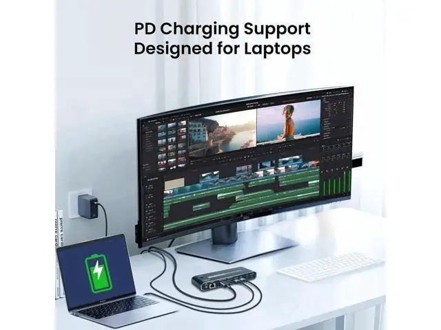 Alt view image 5 of 5 - 2 Port USB-C KVM Switch with HDMI & DP Output, Thunderbolt Type-C KVM Hub 7 USB-A, 100W PD, RJ45 Ethernet & 3.5mm Audio Jack, 4K@60Hz for Laptops