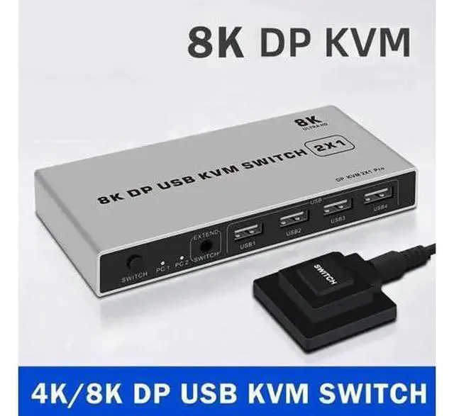 Alt view image 2 of 5 - 2 Port DisplayPort 1.4 KVM Switch, 8K@60Hz 4K@144Hz USB DP KVM Switcher for 2 PCs Share Monitor Keyboard Mouse