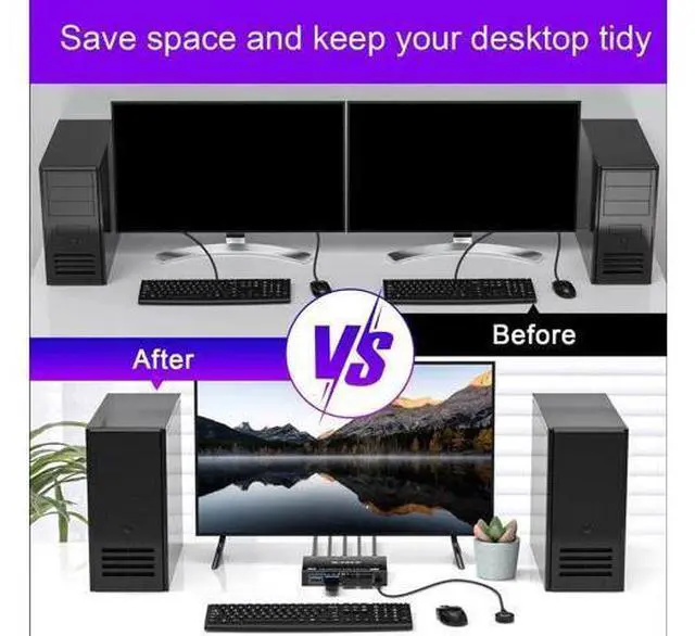 Alt view image 3 of 7 - 2 Port DisplayPort KVM Switch, USB 3.0 4K@144Hz KVM Switcher for 2 PCs Share 1 Monitor & 4 USB Devices, Wired Remote Included