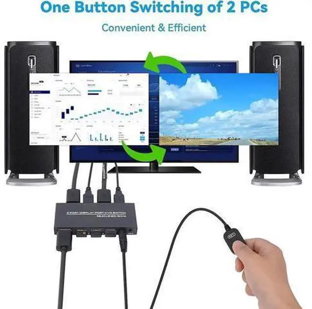 Alt view image 4 of 6 - 2-Port DisplayPort KVM Switch, 4K@60Hz DP KVM Switcher for 2 Laptops Sharing One Monitor Keyboard Mouse, Comes with 2 DP Cables & 2 USB Cables