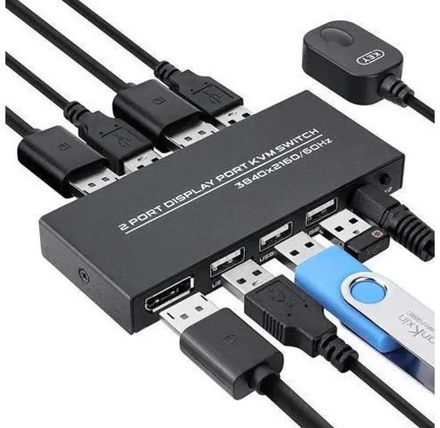 Alt view image 5 of 6 - 2-Port DisplayPort KVM Switch, 4K@60Hz DP KVM Switcher for 2 Laptops Sharing One Monitor Keyboard Mouse, Comes with 2 DP Cables & 2 USB Cables