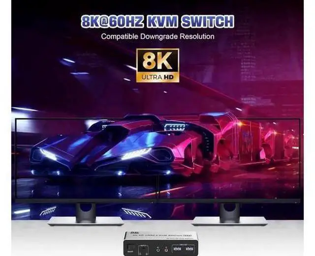 Alt view image 2 of 7 - 2 Port Dual Monitor DP KVM Switch 2 In 2 Out, 8K@60Hz USB3.0 KVM Switcher with Audio & Mic, 3 USB 3.0 Ports for 2 PCs Share 2 Displays Keyboard Mouse