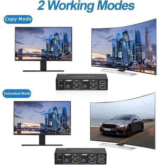 Alt view image 6 of 7 - 2 In 2 Out DP 1.4 Dual Monitor KVM Switch, USB 3.0 DisplayPort KVM Switch for 2 Computers, 8K@60Hz 4K@144Hz with 4 USB 3.0 Ports