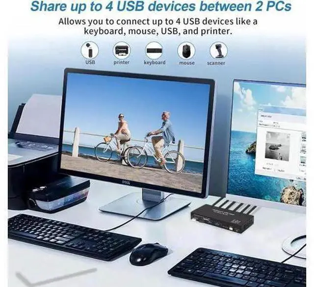 Alt view image 5 of 7 - 2 In 2 Out DP 1.4 Dual Monitor KVM Switch, USB 3.0 DisplayPort KVM Switch for 2 Computers, 8K@60Hz 4K@144Hz with 4 USB 3.0 Ports