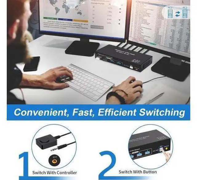 Alt view image 7 of 7 - 2 In 2 Out DP 1.4 Dual Monitor KVM Switch, USB 3.0 DisplayPort KVM Switch for 2 Computers, 8K@60Hz 4K@144Hz with 4 USB 3.0 Ports