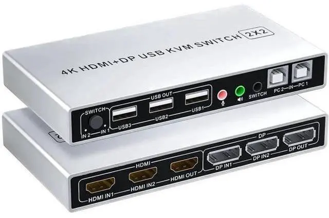 Main image of Vszerda 2 In 2 Out Dual Monitor KVM Switch, Hybrid HDMI+DP Input & Output 4K@60Hz KVM Switcher for 2 PCs Share Two Displays