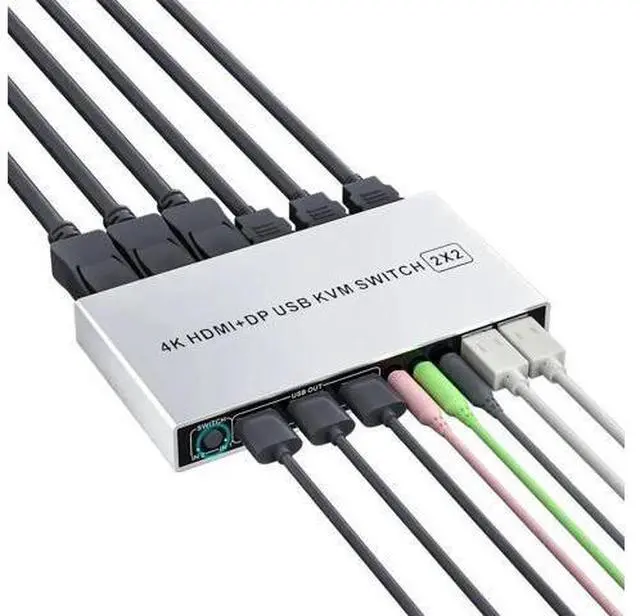 Alt view image 2 of 7 - Vszerda 2 In 2 Out Dual Monitor KVM Switch, Hybrid HDMI+DP Input & Output 4K@60Hz KVM Switcher for 2 PCs Share Two Displays