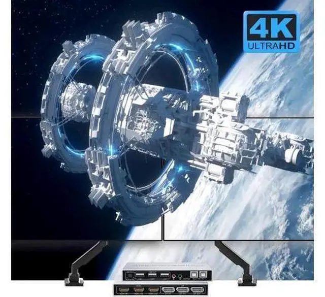 Alt view image 7 of 7 - Vszerda 2 In 2 Out Dual Monitor KVM Switch, Hybrid HDMI+DP Input & Output 4K@60Hz KVM Switcher for 2 PCs Share Two Displays
