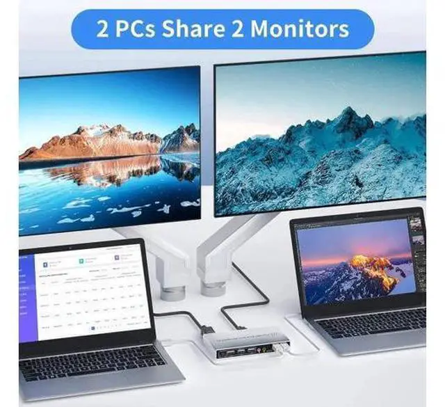 Alt view image 6 of 7 - Vszerda 2 In 2 Out Dual Monitor KVM Switch, Hybrid HDMI+DP Input & Output 4K@60Hz KVM Switcher for 2 PCs Share Two Displays