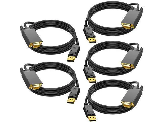 Main image of 5 Pack 6FT DisplayPort to VGA Cable, DP to VGA 1080P@60Hz Video Cord for PC Laptop to Monitor Projector, Unidirectional Only