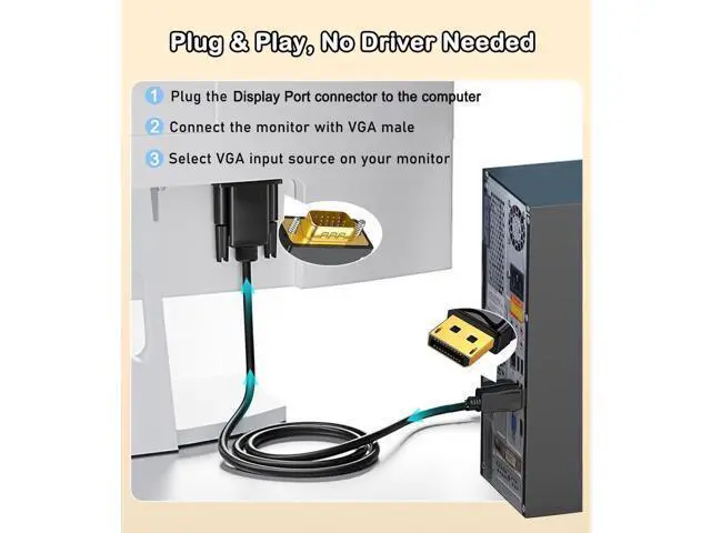 Alt view image 2 of 7 - 5 Pack 6FT DisplayPort to VGA Cable, DP to VGA 1080P@60Hz Video Cord for PC Laptop to Monitor Projector, Unidirectional Only