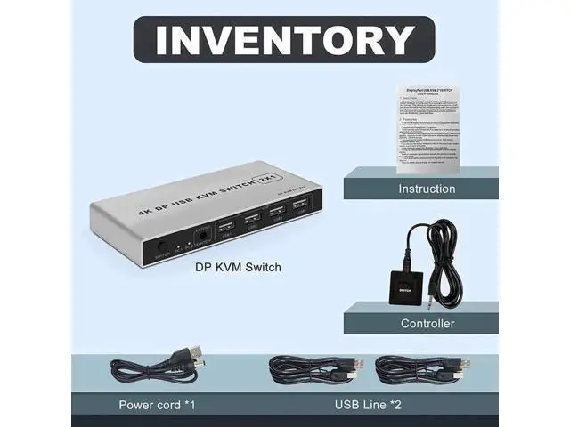 Alt view image 5 of 6 - 2 Port 2 In 1 Out DP 1.4 KVM Switch 4K@60Hz, USB Sharing for Keyboard, Mouse & Printer, USB Power Cable Included