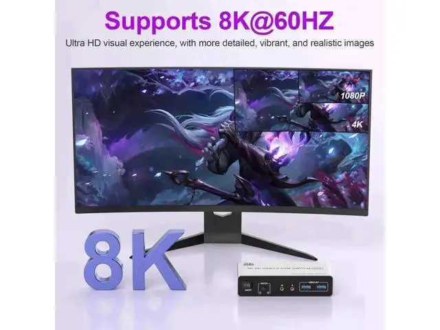 Alt view image 2 of 7 - 2 Port Dual Monitor DP 1.4 KVM Switch 8K@60Hz, 2 PCs Share 2 DP Screens, 3 USB 3.0 & Audio Mic Port, Support Extended & Duplicate Display