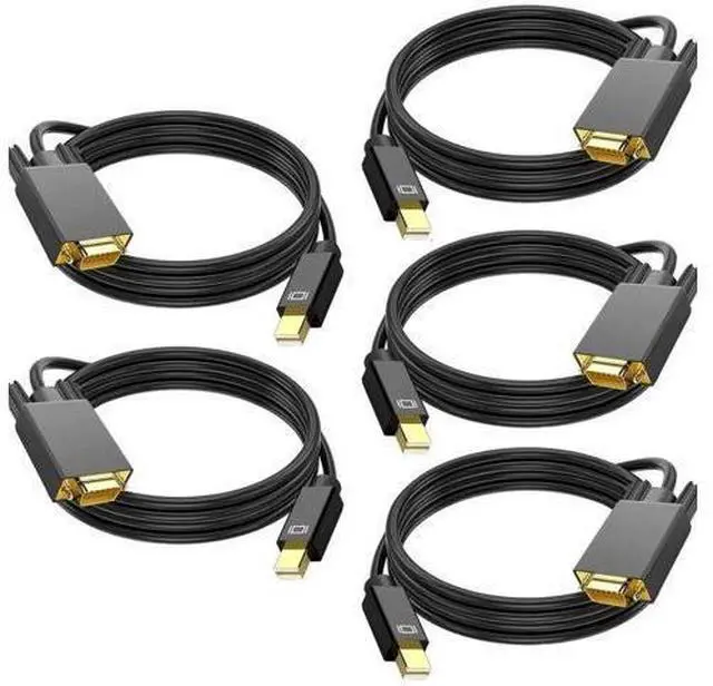 Main image of 5 Pack 6FT Mini DP to VGA Cable, Thunderbolt 2 Compatible Mini DisplayPort Male to VGA Female Cord for MacBooks Surface iMac Monitor Projector